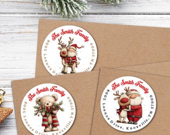 Christmas Address Labels: Teddy Bear, Santa, Reindeer Stickers