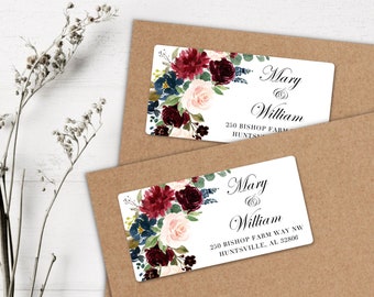 Marsala floral return address labels • Burgundy and blush mailing labels for Wedding invitations • Burgundy return address labels •