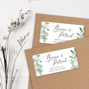 Greenery address labels, Calligraphy return address labels, greenery return address label, eucalyptus address labels, modern lettering label image 1