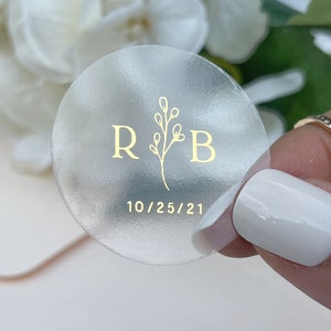 Botanical wedding labels, simple wedding stickers with botanical design, Botanical monogram, minimalist wedding envelope seals.