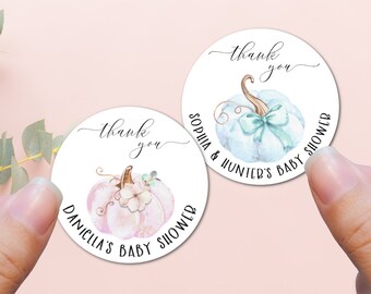 Pumpkin Baby Shower Thank You Stickers: Pastel Party Favor Labels