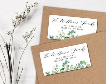 Eucalyptus return address labels • Greenery address labels • Wedding return address label • Foliage return address labels with calligraphy.