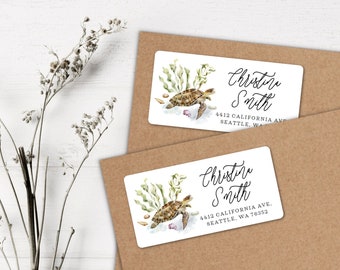 Sea Turtle Return Address Labels, Beach Life Stationery