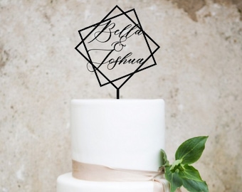 Modern cake topper for wedding or engagement party with geometric frame • Wedding cake topper with modern design.