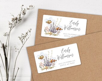 Coral Reef Return Address Labels, Coastal Sea Life