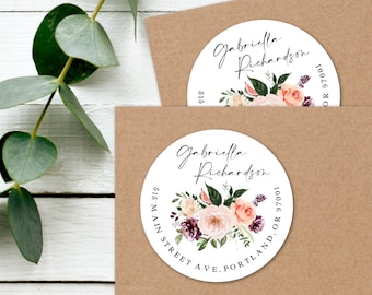 Floral address labels for envelopes • Personalized return address labels with blush flowers and figs • Wedding return address labels •