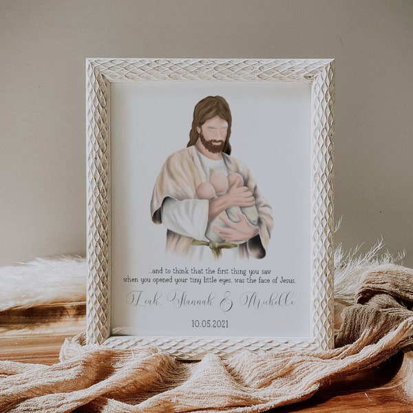 Jesus holding 3 babies, Miscarriage grief present, Christ holding babies memorial gift, Baby loss sympathy gift, stillborn memorial gift.