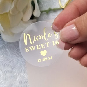 Sweet 16 stickers, Sweet sixteen favor tags, Sweet sixteen stickers for envelopes, Thank you stickers for sweet 16, Clear and white tags.