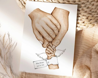Baby loss gift, heartwarming gift for baby loss, Stillbirth, Miscarriage grieving gift, Holding baby&#39;s hand illustration.
