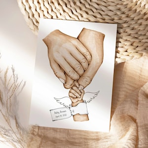 Baby loss gift, heartwarming gift for baby loss, Stillbirth, Miscarriage grieving gift, Holding baby&#39;s hand illustration.