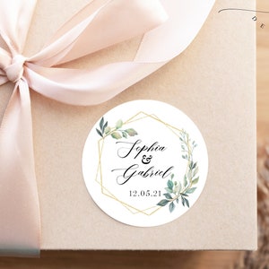 Wedding stickers for favors, thank you stickers with greenery and geometric design, modern wedding thank you stickers, hexagon greenery