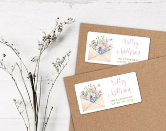 Wild flowers return address labels, watercolor floral return address labels, calligraphy return address labels, wild flowers.