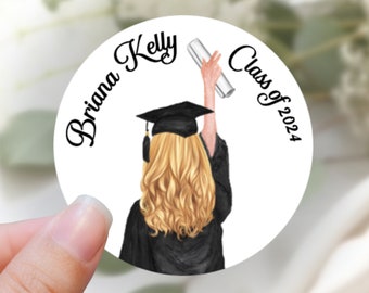 Graduation stickers 2024, Party Favor tags,  Graduation announcement stickers, Class of 2024 stickers • Graduation stickers with name.