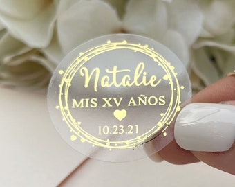 Mis XV Años stickers, Mi quinceañera labels, stickers para quinceañera, Mis 15 años thank you stickers, gold stickers for 15 años