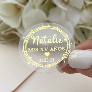 Mis XV Años stickers, Mi quinceañera labels, stickers para quinceañera, Mis 15 años thank you stickers, gold stickers for 15 años