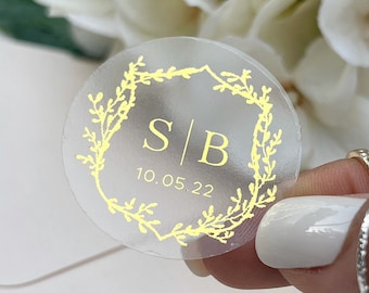 Foil Wedding Stickers: Botanical Crest Monogram, Thank You Labels