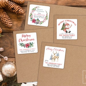 Christmas Address Labels • Holiday Stickers, Poinsettia Design