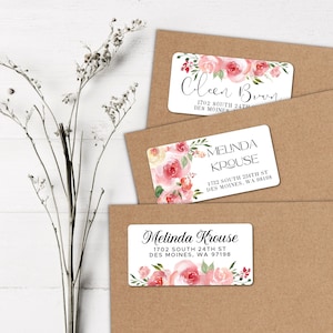 Floral return address labels • Watercolor roses mailing labels • Return address labels • Pink roses return address stickers •