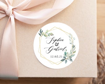 Wedding stickers for favors, thank you stickers with greenery and geometric design, modern wedding thank you stickers, hexagon greenery