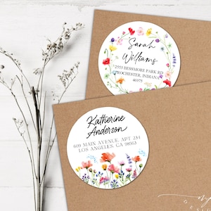 Wild flowers return address labels, dainty flowers address labels, spring flowers mailing labels, wild flowers custom labels for letters.