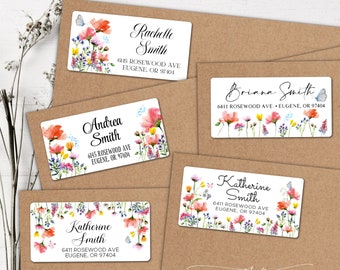 Wild flowers address labels, floral address labels, puppies address labels, floral stickers, butterfly stickers, watercolor floral labels.