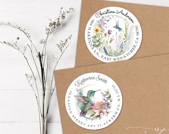 Hummingbird Return Address Labels: Wildflower Mailing Stickers