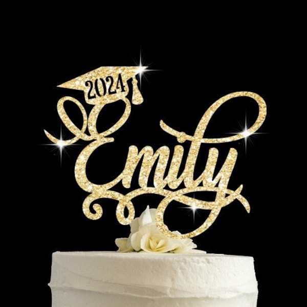 Personalized Graduation Cake Topper, Glittery Class of 2026 Decoration