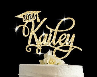 Cake topper for graduation and Class of 2024 decoration, made with acrylic in different colors and finishes.