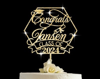 Graduation cake topper, Senior 2024, hexagon cake topper, Class of 2024, modern cake topper, geometric cake topper for graduation.
