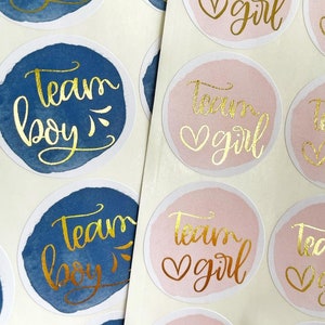 Navy and blush gender reveal stickers with real gold foil, navy blue and blush pink stickers with real gold foil for baby gender reveal - B6
