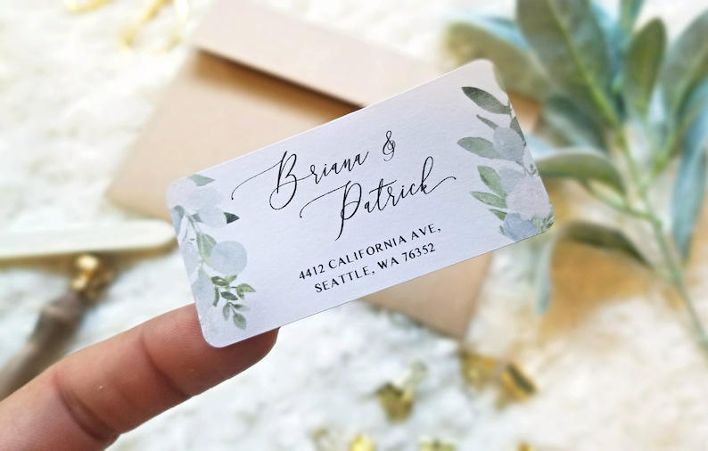 Greenery address labels, Calligraphy return address labels, greenery return address label, eucalyptus address labels, modern lettering label image 2