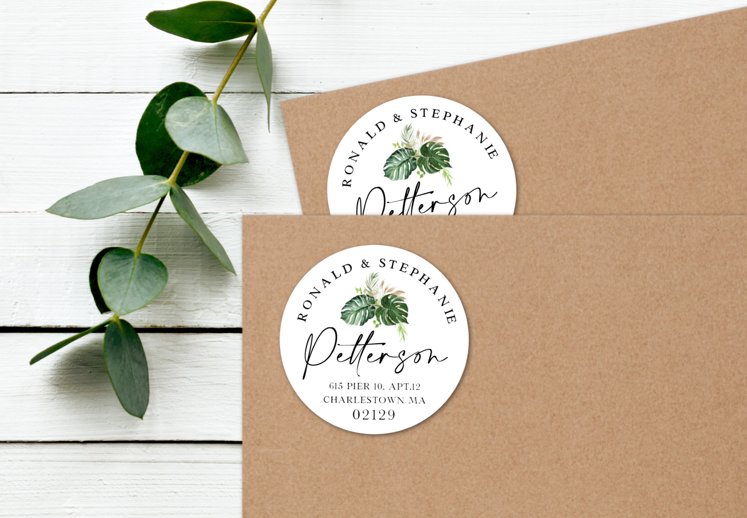 Monstera leaves address labels Tropical leaves return | Etsy