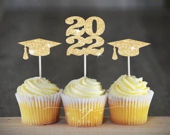 Graduation cupcake toppers, grad cupcake toppers, grad decoration, class of 2024, congrats cake topper, Senior 2025 decoration, set of 12.