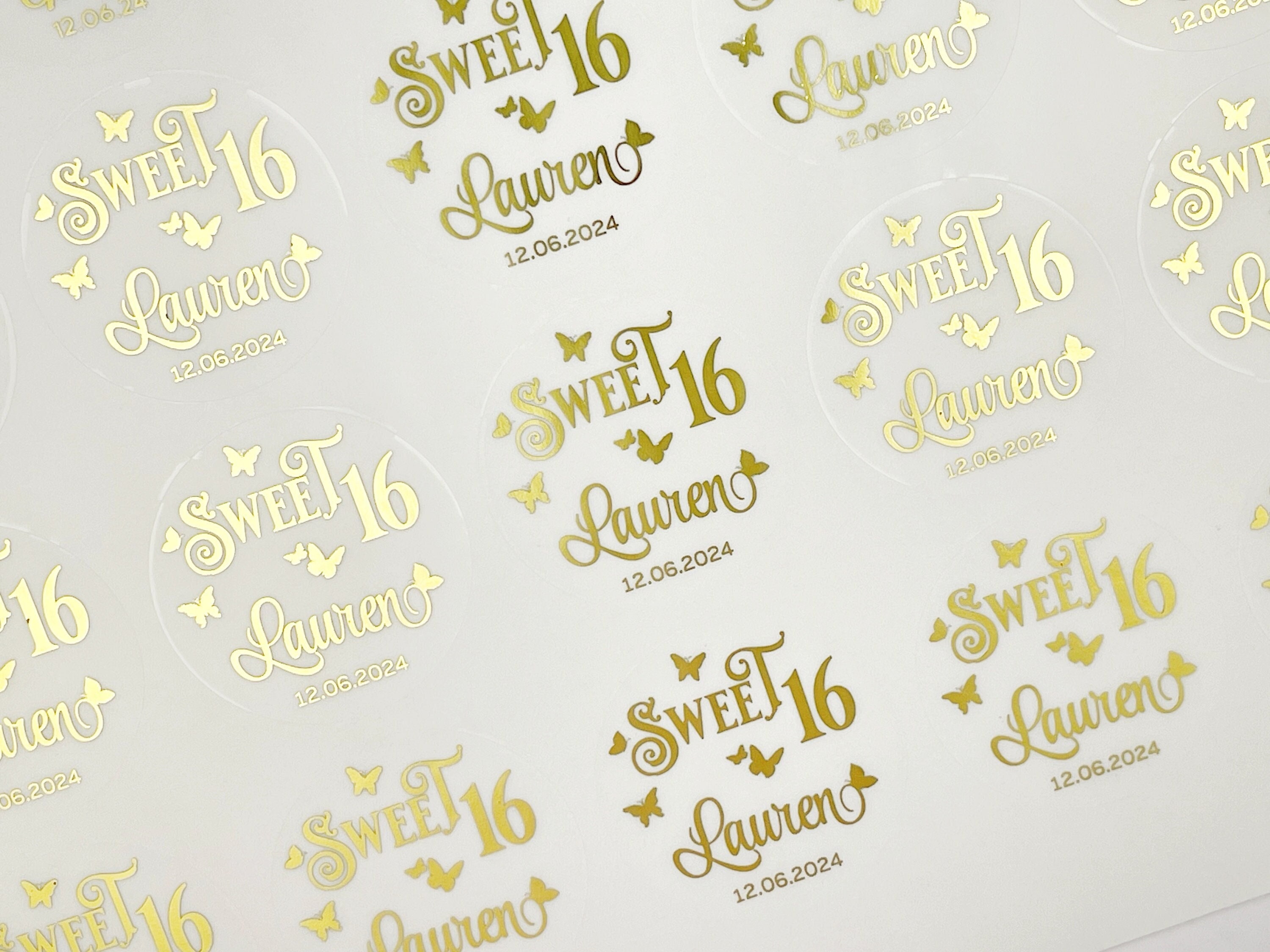 Foil Sweet Sixteen Stickers: Personalized Party Favor Labels, image size:3000x2250