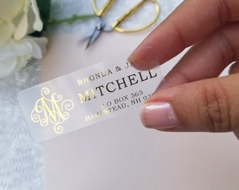 Mailing labels with gold foil print • Monogram return address labels • Modern return address labels • Wedding address labels •