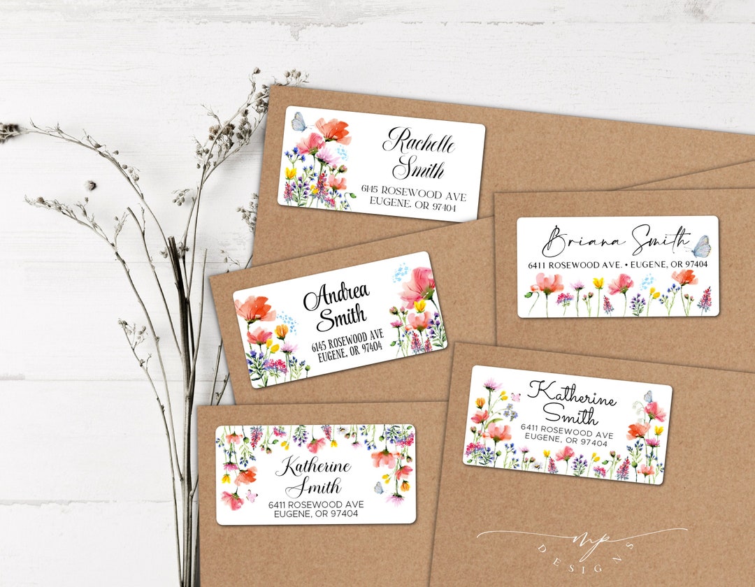 Wildflower Address Labels, Floral Butterfly Stickers - Etsy