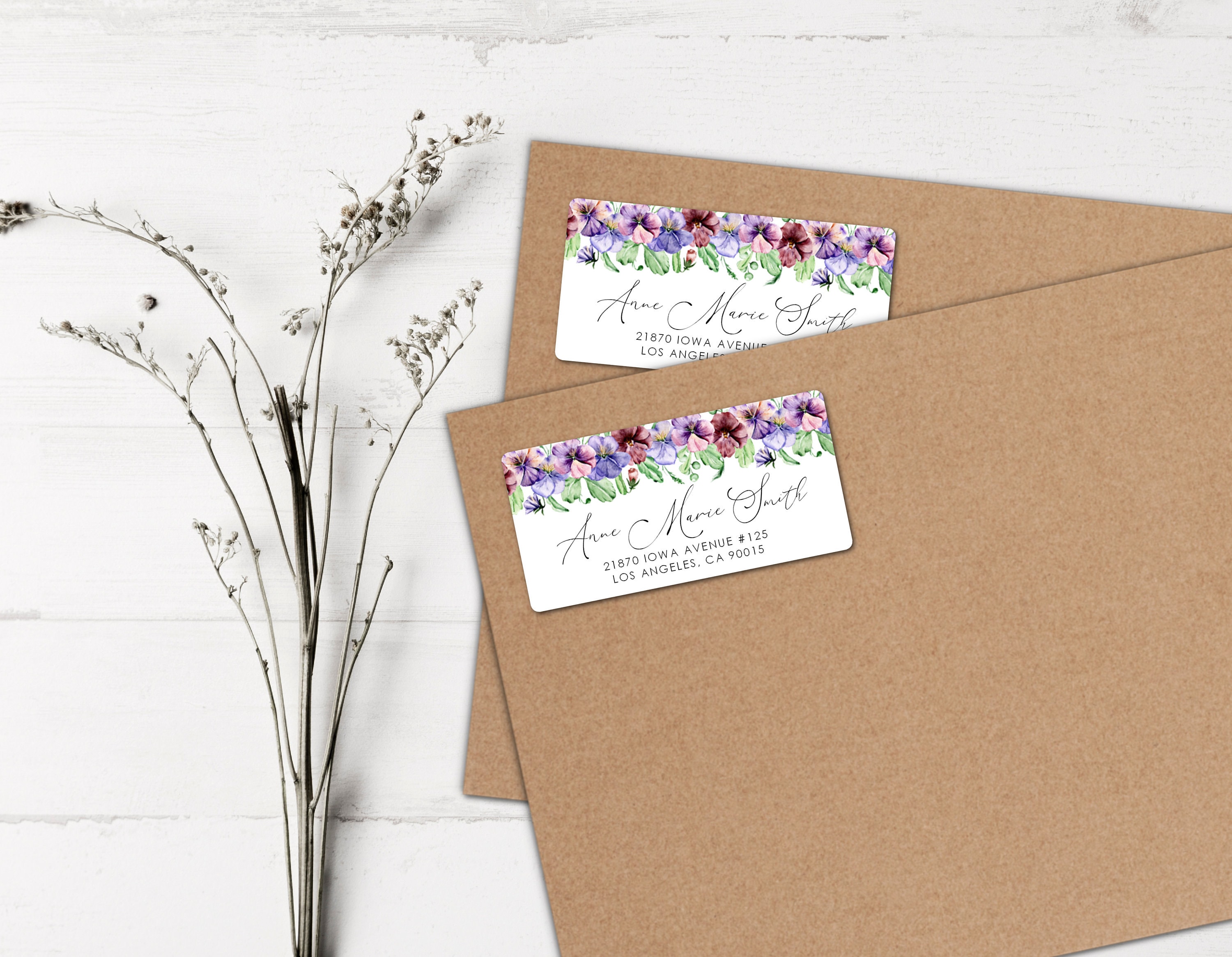 Pansies floral address labels mailing labels violet flowers Etsy