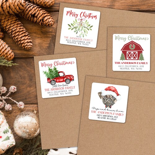 Etiquettes d'adresse de Noël • Autocollants des fêtes de fin d'année