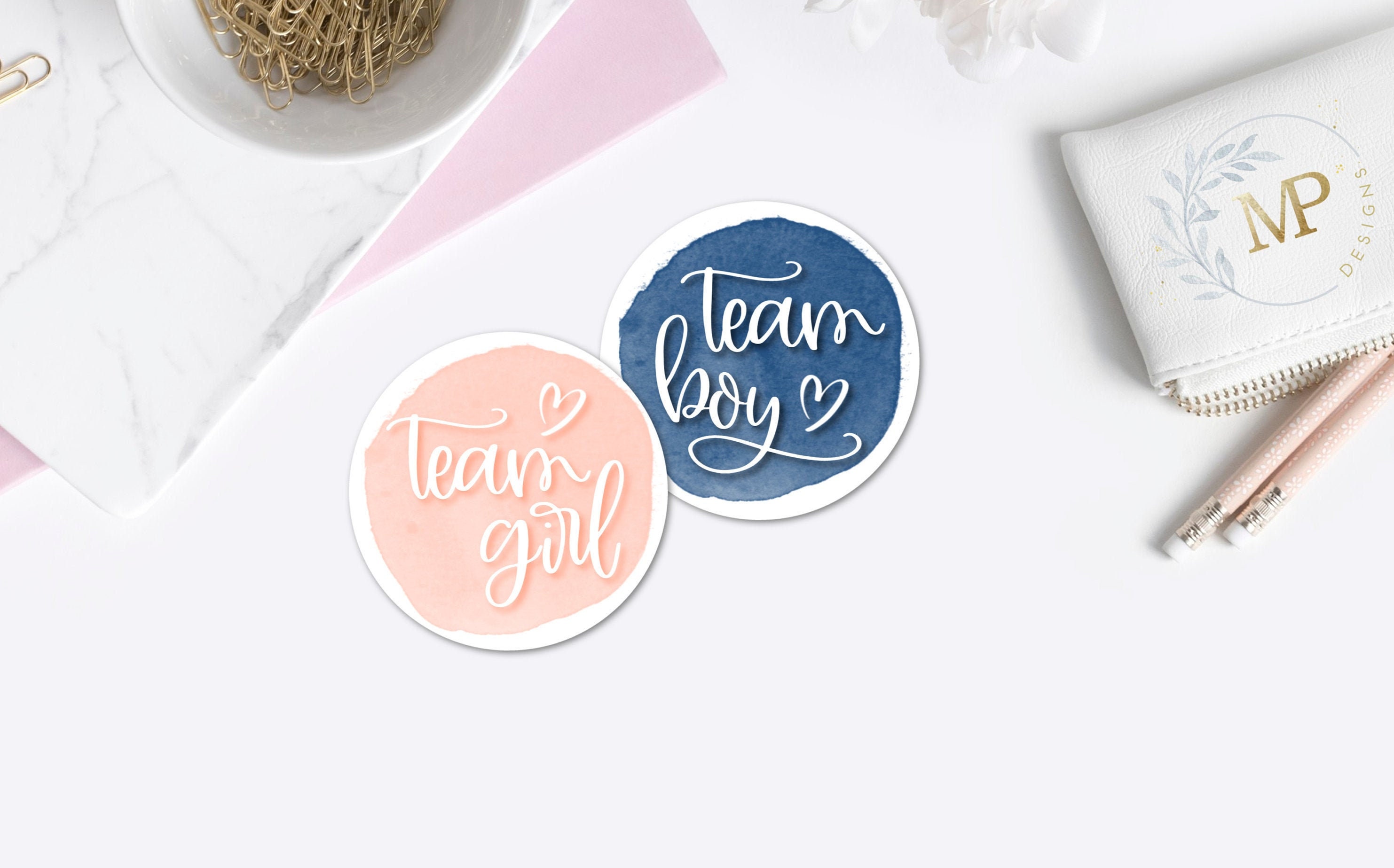 Navy and blush gender reveal stickers, navy blue and blush pink stick…