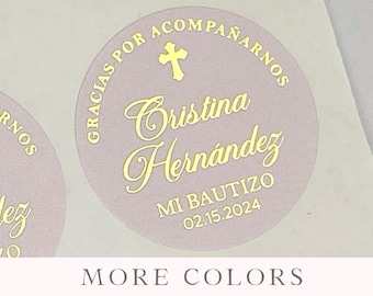 Personalized Baptism Stickers: Lilac Christening Favor Tags