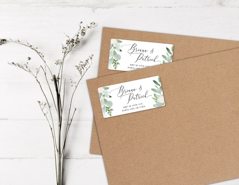 Greenery address labels, Calligraphy return address labels, greenery return address label, eucalyptus address labels, modern lettering label image 1