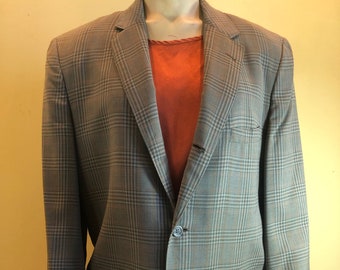 Vintage 1970's Givenchy Glen plaid Blazer Tailored by Stuart Gray Partially Lined Back Pleat 3 Pockets