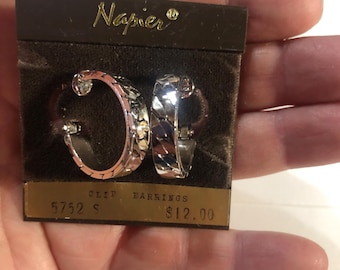 Vintage Napier silver hoop earrings clip ons, clips, screw backs hoops