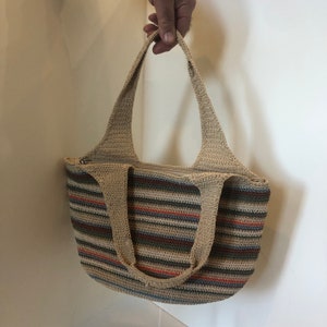 Vintage Amanda Smith Crochet Handbag Striped Shoulder Bag 13.5&quot; Wide by 8.25&quot; tall Lined with a Pocket