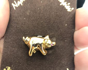 Vintage 1980's Napier Pig, Piglet, pin, brooch Costume Jewelry Gold Tone 3/4th of an inch