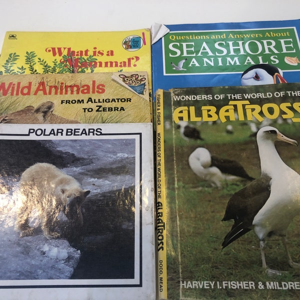 Vintage Book Lot 5 Children's Animal & Bird Books From Young to Middle School Home School