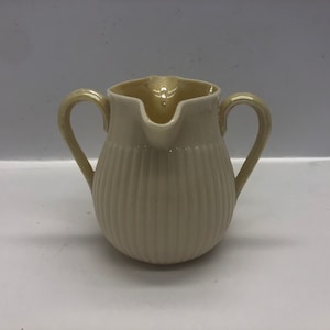 Vintage 1955-1965 Belleek White & Yellow Parian China Creamer Pitcher Jug second green mark 2 spouts