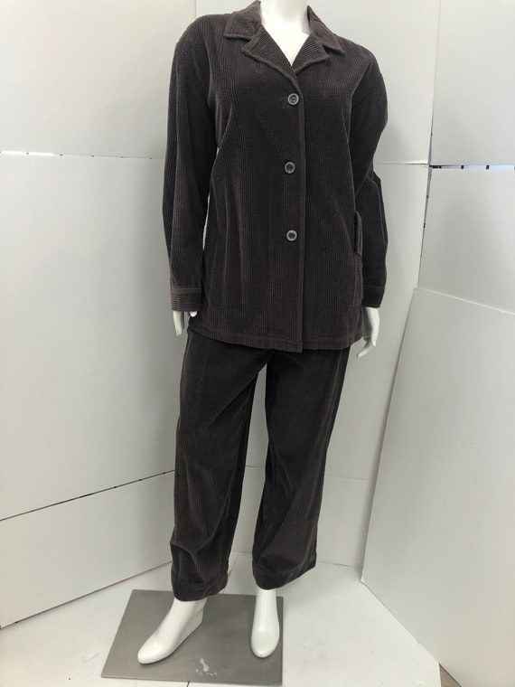 Brown J. Jill Wide Wale Corduroy Pantsuit Size Large Jacket Size 14 Cropped  Pants Soft Comfortable 100% Cotton 