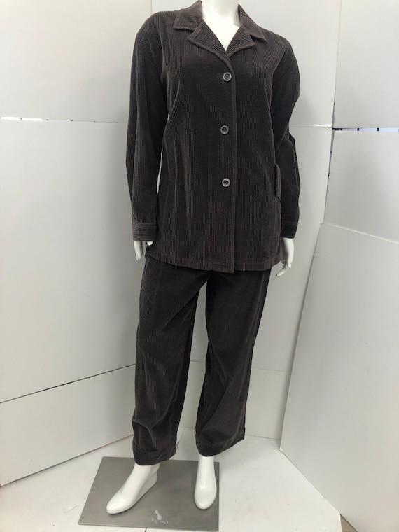 Brown J. Jill Wide Wale Corduroy Pantsuit Size Lar