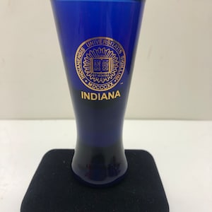 Indiana State University cobalt blue and gold tall shooter, shot glass